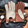 Man Goatskin Gloves Knitted + Leather Male Breathable Unlined Locomotive Driving Fashion Men 211124