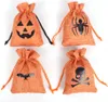 Jute Halloween Cadeaupapier Zakken Trekkoorden Snoepzakje Nieuwigheid Linnen Jute Zak Feestdecoratie Benodigdheden Oranje