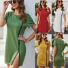 Summer Femme Robe Fashion Sports Runway Casual Col rond Manches courtes Stretch Slim Fit Hip Plus Taille Blanc Mini 210623