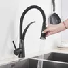 Chrome Pull Down Kitchen Caucet z czarnym pokładu węża zamontowany i zimny mikser wodny zlewozmywakowy Dotknij Kuchnia Obrotowa Dotknij 210724