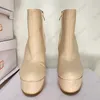 Rontic 2021, botines de plataforma de invierno hechos a mano para mujer, tacón de aguja con cremallera, punta redonda, zapatos de diario Beige de talla grande de EE. UU. 5-20