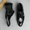 Mode zwart / diep bruin dubbele gesp trouwjurk schoenen lederen sociale schoenen heren zakelijke schoenen