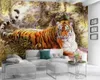 3D современные обои животных Обои свирепые тигровые 3d росписи обои цифровая печать HD декоративные красивые животные 3D обои