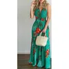 Femmes Floral Imprimer Halter Dos Nu Maxi Robe Sans Manches Patchwork Robes Longues 2021 Nouveau Summer Beach Party Sexy Dames Robes X0521