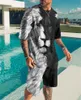 ハワイアンセット 3D プリントジャージ夏半袖シャツビーチショーツストリートカジュアルメンズスーツ 2 個セット