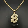 Chains Hip Hop Men's Gold Color Stainless Steel Necklace Iced Out Cubic Zirconia Dollar Sign Rock Pendant Bling Rapper Hiphop Jewerly