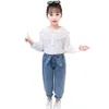 Girls Clothes Blouse + Jeans Suit For Teenage Pearls Children's School 210528