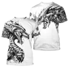 メンズTシャツ2021夏流行に敏感な男性Tシャツブラックホワイトタトゥードラゴン3Dプリント原宿半袖TシャツユニセックスカジュアルトップスKJ01