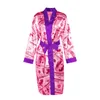 Kadın Pijama Kadınlar ABD Doları Baskılı Saten Cornes Loungewear Lady Bahar Güz Rahat Uzun Kollu Bornoz Moda Pijama Kimono