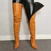 Färgglada långa stövlar för tjejer 2021 Nya knätstövlar för kvinnor Pu-läder Kvinnor Höga knätstövlar Höga klackskor Kvinna Y0914
