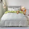 Plaids and Flowers Printing Bedding Set 2pcs3pcs Kids Duvet Cover Set 1 Quilt Cover12 Pillowcases Twin Full Queen King 210309
