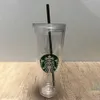 Stock prêt réutilisable Starbucks tasse en plastique transparente avec PP paille en plastique gobelet tasse de paille double couche bouteille de café classique