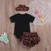 Baby Girls Наборы одежды Rompers Reopard Оголовье Письмо Письмо Печать Кнопка Newborn Младенческая Комбинезон Плайсуит Летние 1-3T 223 U2