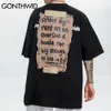 T-shirt Män Streetwear Hip Hop Distressed Letter Paper Print Tshirt Harajuku Bomull Casual Kortärmad Toppar Male 210602