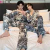 Casal pijama conjunto mulheres homens seda cetim pijama casais manga longa sleepwear homewear pj unisex pijama plus size M-3XL 210924