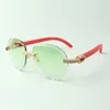 2022 classic micro-pave diamond sunglasses 3524027 with red natural wood arms glasses, Direct sales, size: 18-135 mm