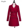 Fitaylor Plus Tamaño Mujer Mezcla de lana Cálido Medio Largo Trench Coat Primavera Invierno Mujer Slim Doble Pecho Cinturón Abrigo de lana 210930