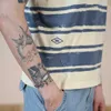 Sommar Oversize Vintage Striped T-shirts Män 100% Bomull Bröstfickor Plus Storlek Toppar Kvalitet Varumärke Kläder 210629