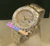 44mm Day Date A2813 Automatic Mens Watch Big Diamond Bezel Gypsophila Dial Rome Markers 18K Yellow Gold Steel Bracelet Watches Tim8905646