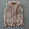 Real ladies Genuine Knitted Rabbit Fur Vest With Raccoon Trimming Waistcoat Winter Jacket harppihop fur 210915