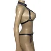 Ensembles de soutiens-gorge pour femmes Sexy en cuir enchaîné ouvert poitrine soutien-gorge haut string mamelon piquer anneau ensemble corps harnais Bondage Bikini Lingerie Costume