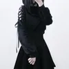 Rosetische Gothic Streetwear Black Hoodie Vrouwen Katten Oor Hoodie Sweatshirt Goth Cool Hollow Ripped Hoodies Korte Tops Spring 201030