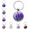 Lavender Glass Cabochon Key Rings Metal Picture Keychain Handtas Hangt voor vrouwen Kinderen Fashion Jewelry Will en Sandy