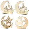 Ramadan Drewniany wystrój Islamski Muzułmański Eid Mubarak Home Ornament DIY Hollow Moon Star Sheep Party Decoration Festival Event Favor Sn2466