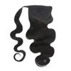 Brasiliansk Remy Hair Wrap Around Human Hairs Ponytails Body Wave Clips i naturlig färg