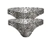 Cuecas 2 pcs sexy leopard impressão mens thongs g strings bikini briefs homens underwear bolos bolsa calcinha gay jockstrap