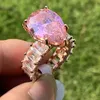 Choucong Brand Design Luxury Jewelry 925 Sterling Silver&Rose Gold Fill Large Pear Cut Pink Topaz CZ Diamond Women Wedding Ring
