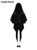 Women's Jackets PUNK RAVE Women Streewear State Elegant Velvet Cloak Dark Black Devil Hooded Tying Rope Bat Sleeve Shawl Jacket