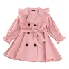 New Style Girls Giacca e cappotto Trench manica lunga Cute Kids Bab Girl Soprabito Cappotto Cintura doppiopetto Capispalla per bambini Abbigliamento