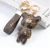 Wholesale Keychain Cute Large Bear Pattern PU Leather Keychains Car Fashion Accessories Ring Lanyard Key Wallet Rope Chain