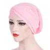 Kvinnor mjölkfiber Turban Cap Solid Färg Twisted Muslim Head Wrap Chemo Hijab Hat B2QD1