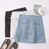 Tweed jupes pour femmes solide taille haute minceur automne printemps boutons Double boutonnage laine Mini jupe 210705
