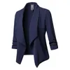 여성 추세 단색 컬러 하프 슬리브 정장 재킷 사무실 옷깃 재킷 프론트 카디 건 캐주얼 편안한 재킷