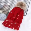 Bonnets d'hiver en fausse fourrure douce pour femmes, bonnet tricoté avec étoile brillante, perles et strass, pour filles et dames, élastique, chaud, torsadé, Crochet