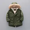 Winter Baby Kids Jacket For Boys Coats Plus Velvet Thick Coats Christmas Costume For Toddler Children Fur Collar Hooded Outwear H0909