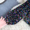 Sexy Skew Collar Sequin Tops Elegant Club Party Short Blouse Women Puff Sleeve Shining Bling Golden/Blue Shirt Fashion 210308