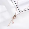 Luxury Womens Rose Gold Plated Heart Round Shape Rostfritt Stål Hängsmycke Halsband