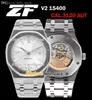 ZF 41mm V2 15400超薄い9.8mmダイビングCAL.3120自動メンズウォッチホワイトテクスチャダイヤルスティックマーカーステンレススチールブレスレットhello_watch