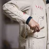 マディングラフィティジャケットのための男性ツールフレンチレトロ狩猟カジュアルホワイトデニムシャツスリムトップ日本の男性のトレンド211217
