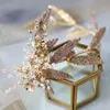 Hair Clips & Barrettes Bride Elegant Crystal Pearls Floral Hairband With Earrings Gold Retro Leaves Head Piece Luxury Headband Wed217a