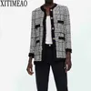 Za Kvinnor Plaid Straight Jackor Fashion Office Ladies Loose Coats Kvinna Höst Vintage Håll varm kappa Xitimeao 210602