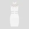 Kvinnor Summer Fashion Sexy Hollow Out Eyelet Sequined Cut Out Black Red Bandage Dress Elegant Evening Party Dress 210303