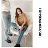 Toppies Kvinna Lång Jeans 115 cm Hög midja Övergripande sida Split Denim Pants Kvinna Byxor 211129