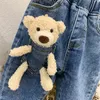 2-6 ans hiver filles garçons mignon dessin animé ours jean pantalon bébé enfants enfants épais chaud polaire Denim pantalon 210303