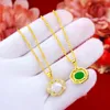 Fashion 24K Gold Chain Necklace Pendant for Women Gemstone Jewelry Green Emerald Stone Zircon Jade Clavicle Necklace Chocker Q0531