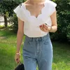 YITIMUCENG Beyaz Bluz Kadın Boy Casual Gömlek Kore Moda Kısa Kollu Ofis Bayan V Yaka Basit Summer 210601
